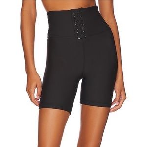New We Wore What Lace Up Biker Short High Rise Bike Shorts Solid Black Size XL